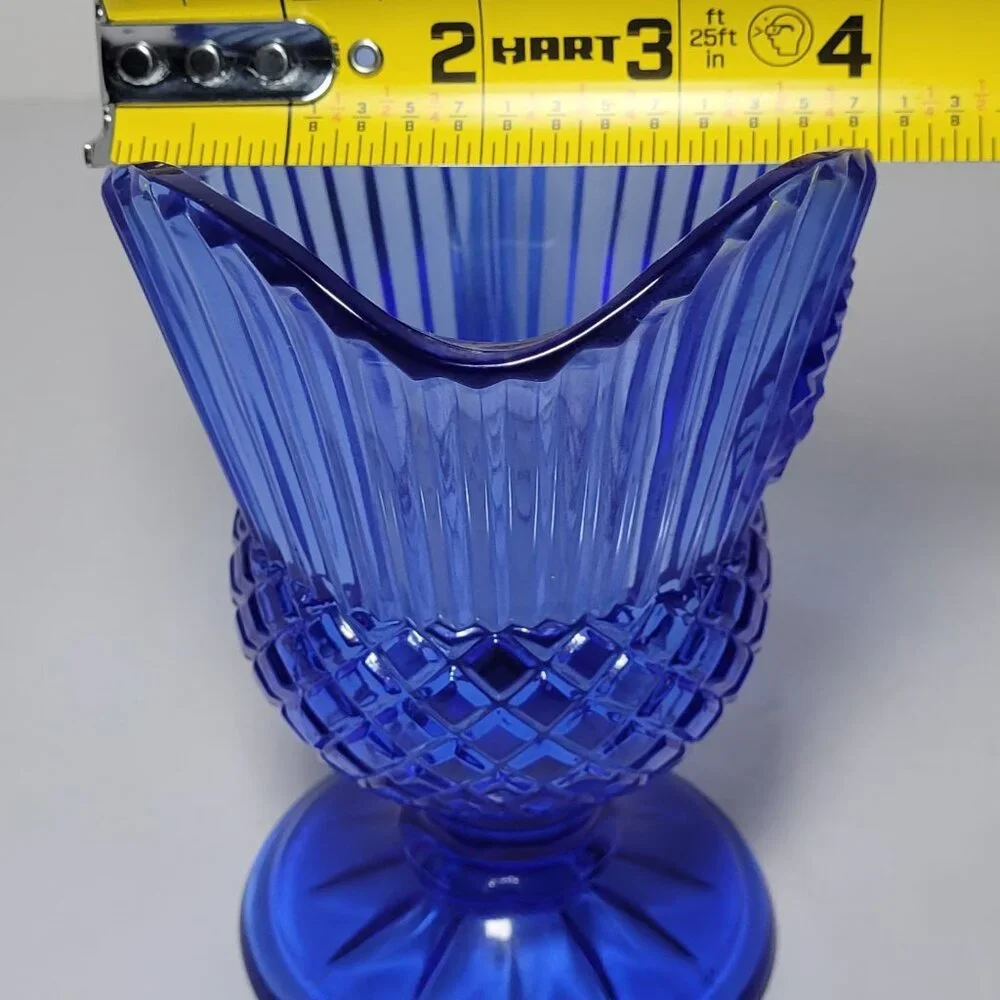Vintage Avon Fostoria Glass Ribbed Cobalt Blue Mt. Vernon Creamer Sauce Pitcher